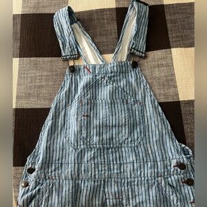 Faherty womens 100% Linen blue/white stripe overalls. Size Small